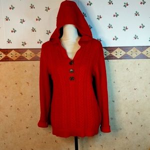 Covington Hooded V Neck Button Sweater